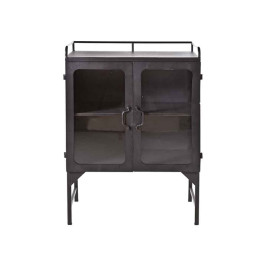 Kleine metalen kast met 2 glazen deuren