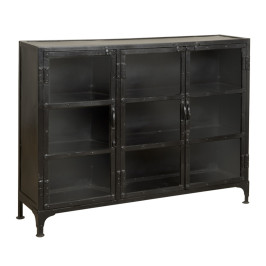 Dressoir van metaal met glazen deuren