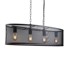 Eettafel hanglamp zwart metaal gaas