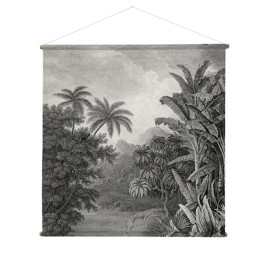 Wandkleed met jungle-print in grijstinten