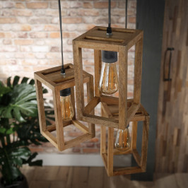 Houten hanglamp driedelig