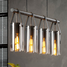 Metalen hanglamp met verchroomd glas