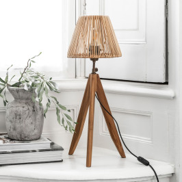 Teak tafellamp met rotan