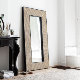 Grote spiegel met rotan webbing