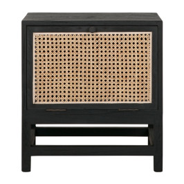 Zwart nachtkastje met rotan webbing