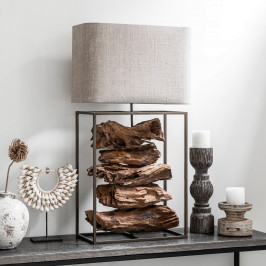 Rustieke tafellamp teakhout