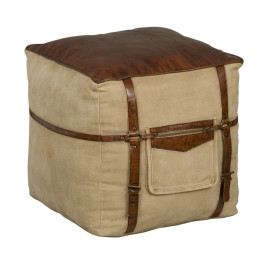 Poef van canvas met leer