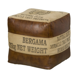 Poef van leer met canvas