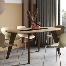 Ovale eettafel hout met marmer