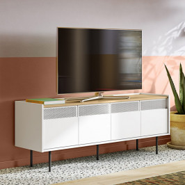 Zwart tv-meubel met houten blad